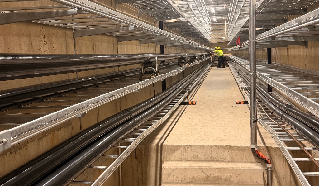 Industrial cables installed along a cable route